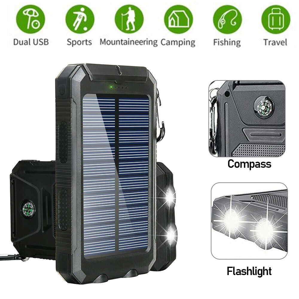 10000000Mah Solar Power Bank Pack Waterproof 2USB LED Battery Charger Phone UK