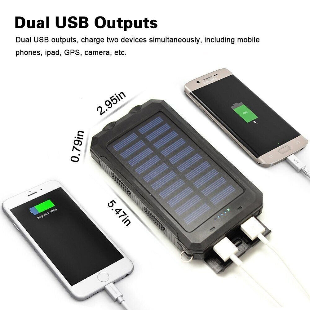 10000000Mah Solar Power Bank Pack Waterproof 2USB LED Battery Charger Phone UK