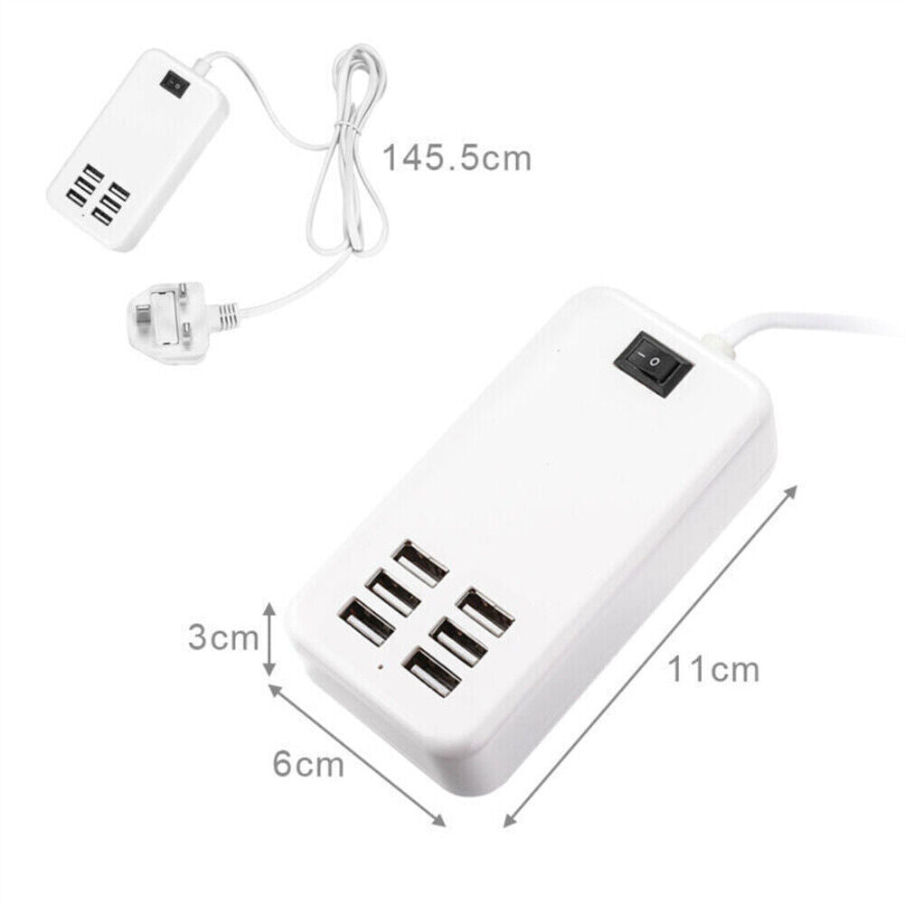 Multi 6-Ports USB Phone Charger Socket Fast Charging Station Adapter UK Plug