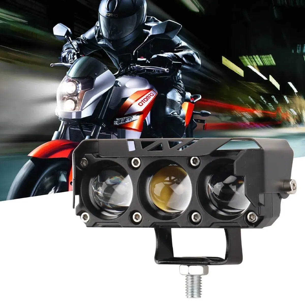 1PC Motorcycle LED Spotlight Dual Color Hi/Low Beam Fog Lamps for Car Trucks SUV UTV 12V 24Vmini Lens Headlight Driving Light