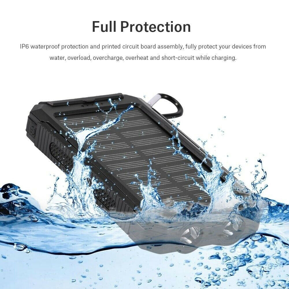 10000000Mah Solar Power Bank Pack Waterproof 2USB LED Battery Charger Phone UK