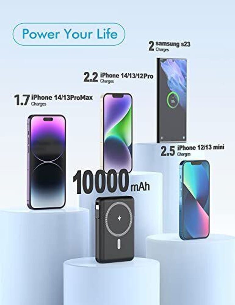 Magnetic Power Bank, 10000Mah Wireless Power Bank with Cable PD 22.5W