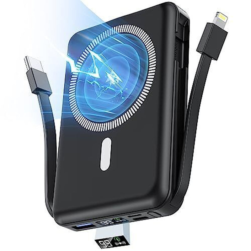 Magnetic Power Bank, 10000Mah Wireless Power Bank with Cable PD 22.5W