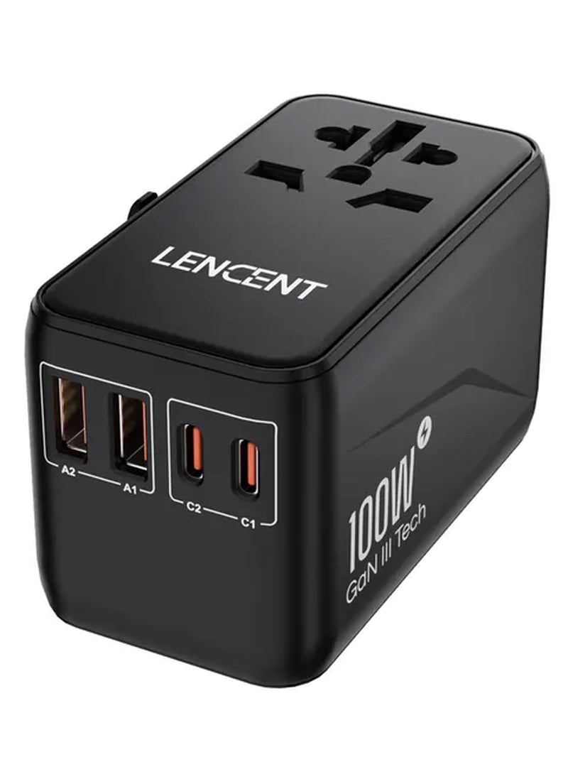 Gan III 100W Universal Travel Adapter with 2 USB and 2 Type C PD Fast Charging Adapter EU/UK/USA/AUS Plug for Travel