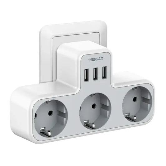 EU Plug Power Strip with 3 AC Outlets and 3 USB Ports, Multiple Wall Socket Adapter Overload Protection for Home Office