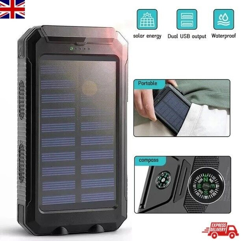 10000000Mah Solar Power Bank Pack Waterproof 2USB LED Battery Charger Phone UK