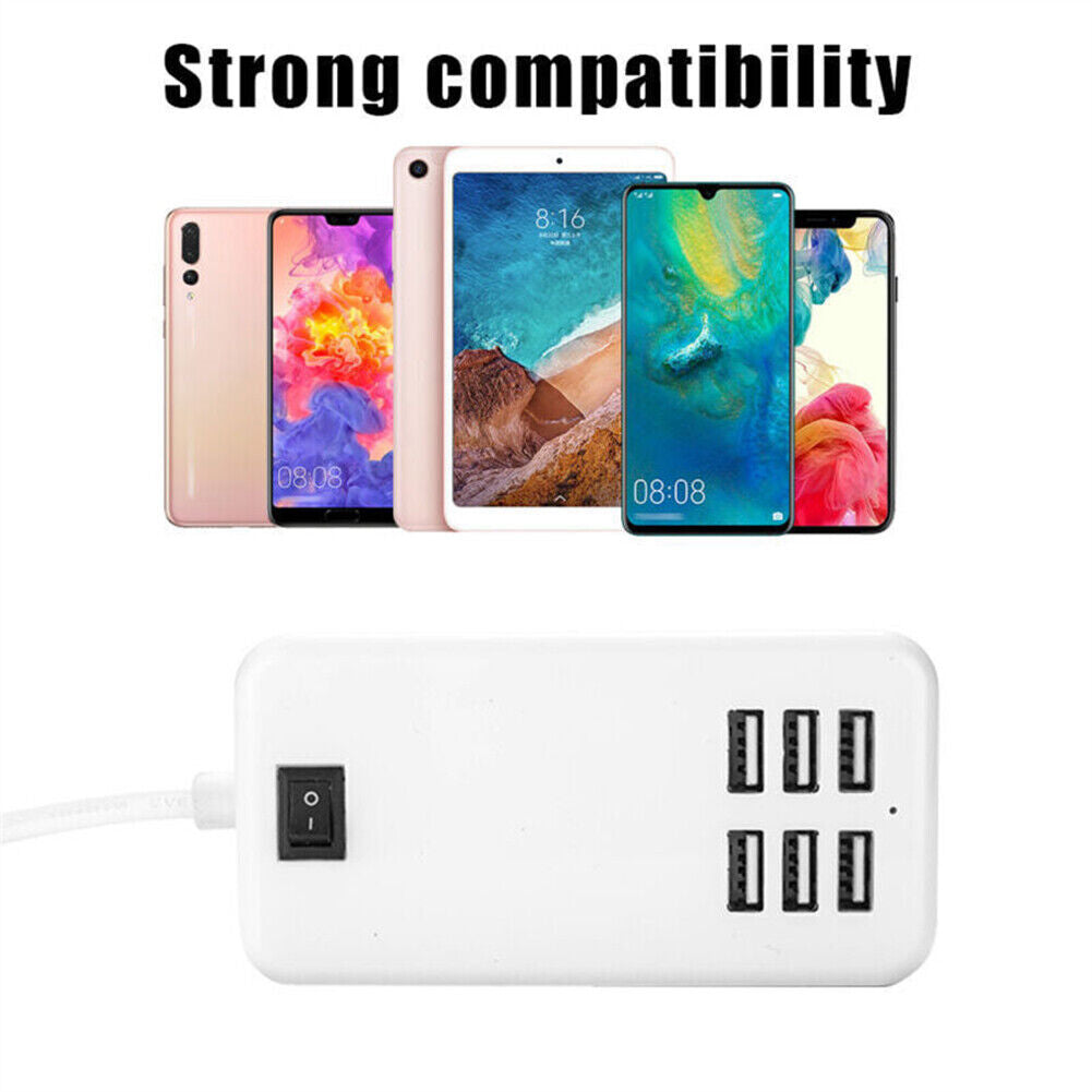 Multi 6-Ports USB Phone Charger Socket Fast Charging Station Adapter UK Plug