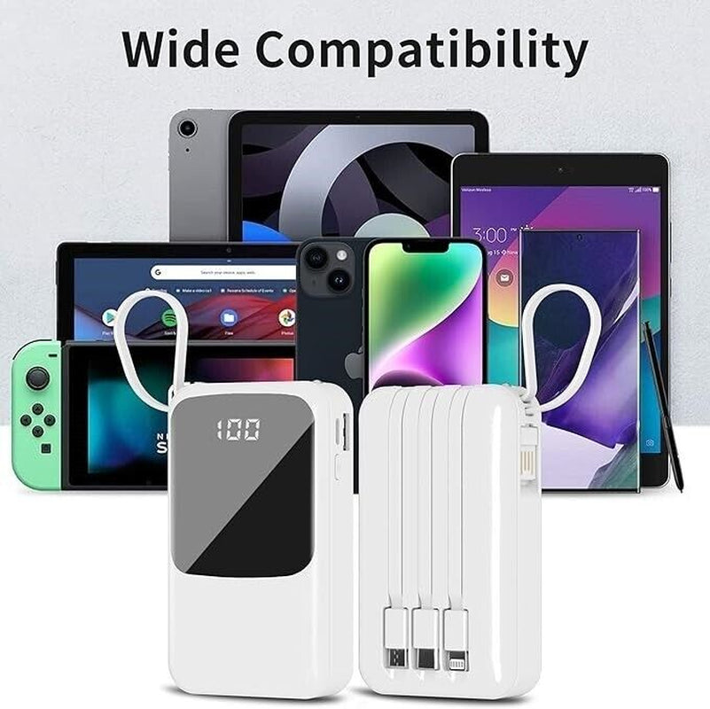 10000Mah Power Bank with Built in Cables , Portable Charger for Iphone,Samsung