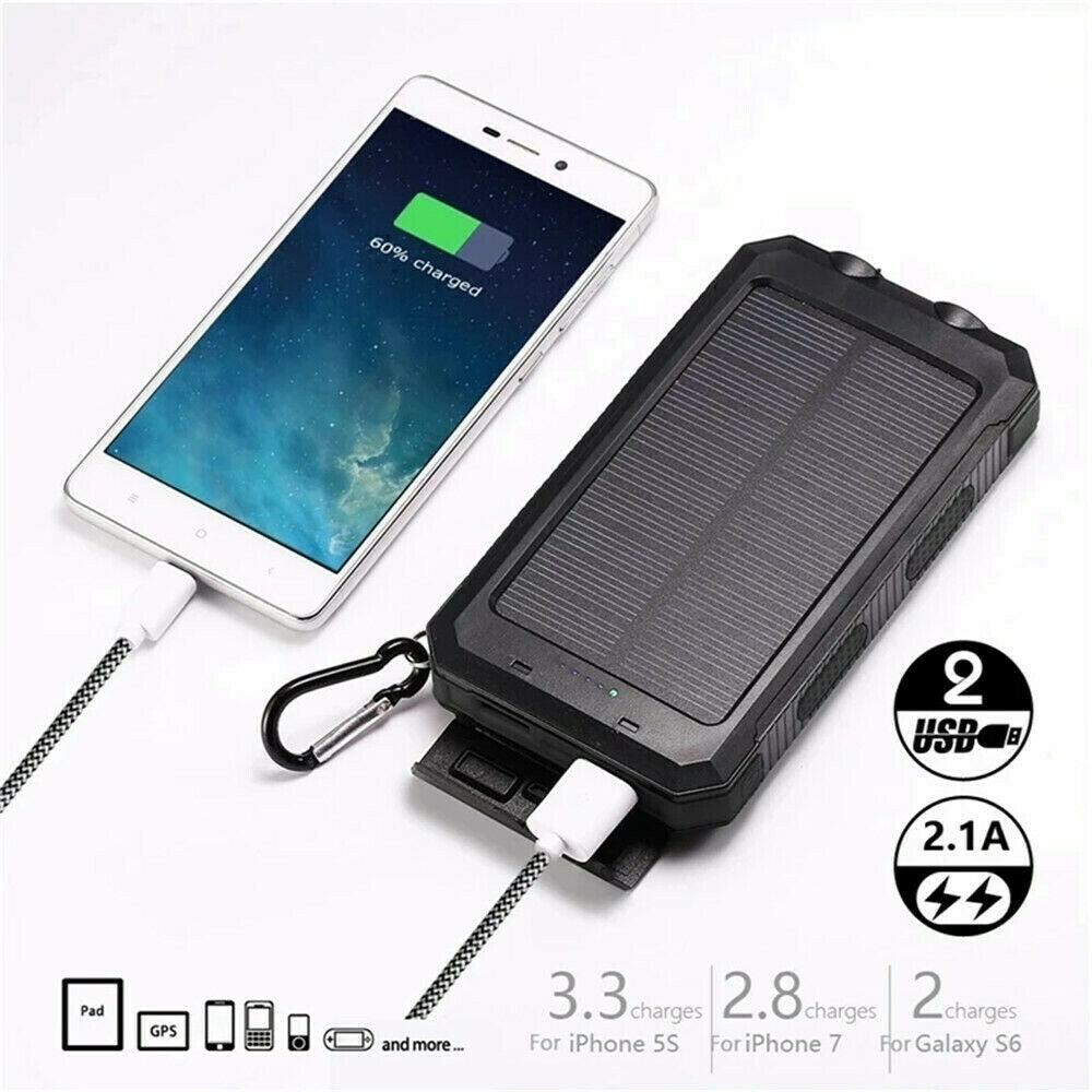 10000000Mah Solar Power Bank Pack Waterproof 2USB LED Battery Charger Phone UK