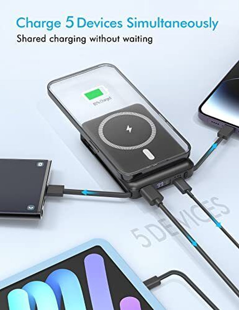 Magnetic Power Bank, 10000Mah Wireless Power Bank with Cable PD 22.5W