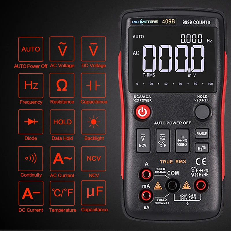 RM409B/RM408B True-Rms Digital Multimeter Button 9999/8000 Counts with Analog Bar Graph AC/DC Voltage Ammeter Current Ohm Auto