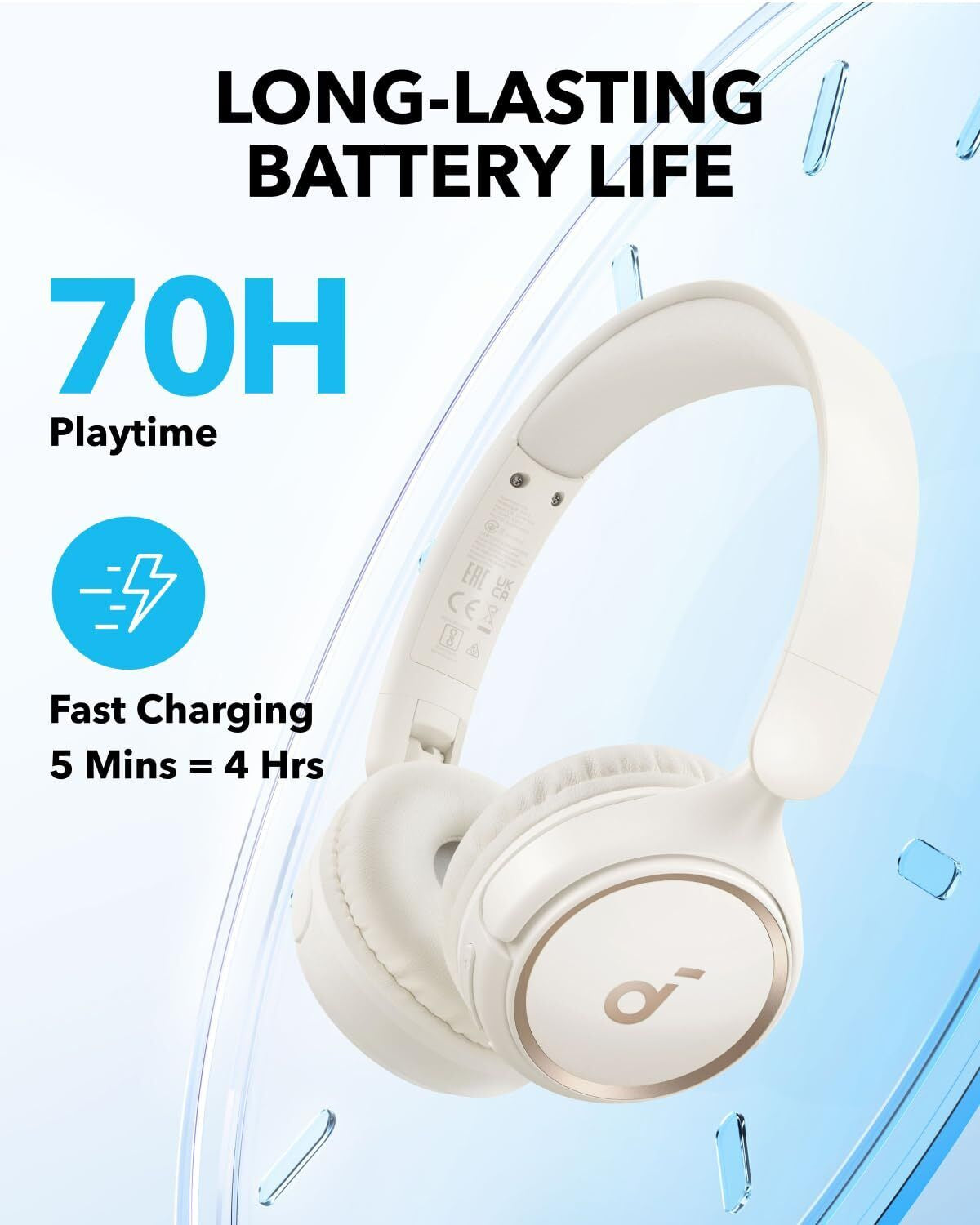 By Anker H30I Wireless On-Ear Headphones, Foldable Design, Pure Bass,