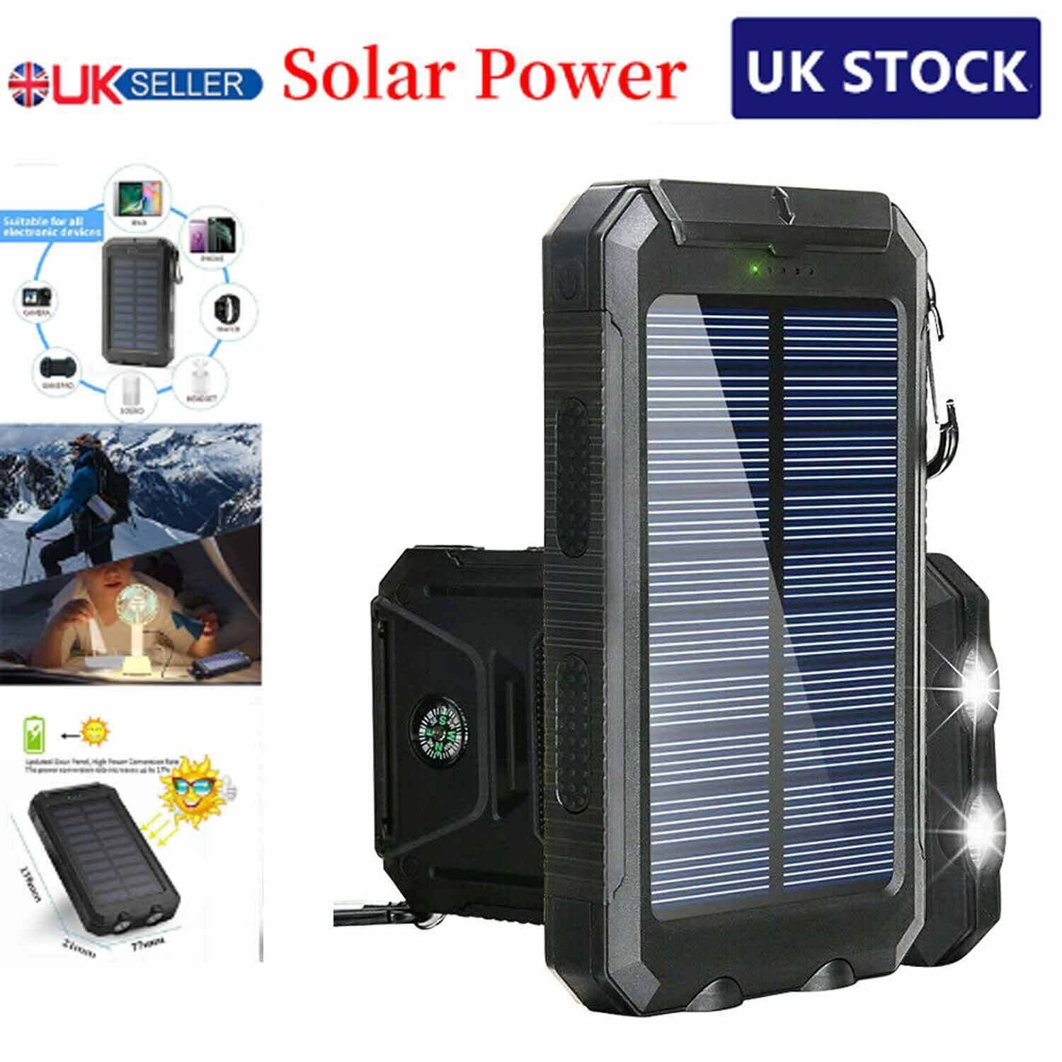 10000000Mah Solar Power Bank Pack Waterproof 2USB LED Battery Charger Phone UK