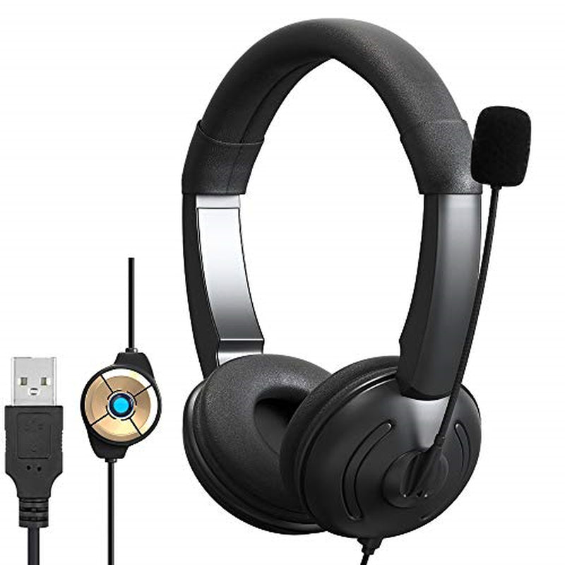 USB Headset with Microphone Noise Cancelling and In-Line Controls, PC Headphone