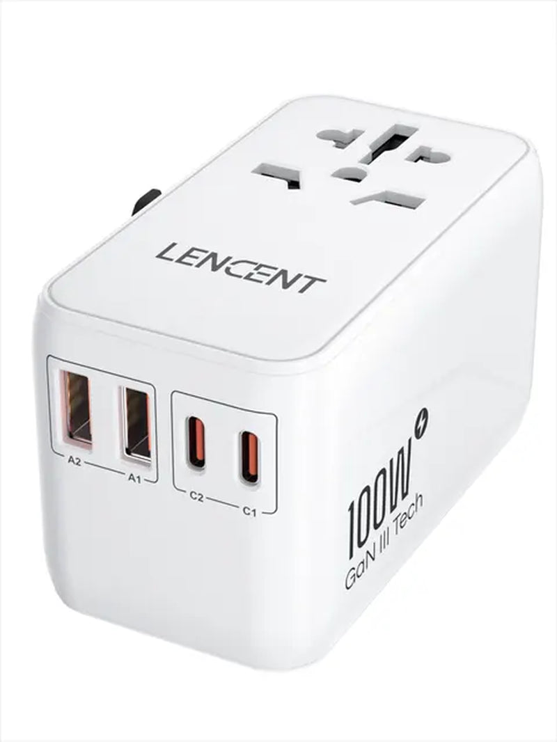 Gan III 100W Universal Travel Adapter with 2 USB and 2 Type C PD Fast Charging Adapter EU/UK/USA/AUS Plug for Travel