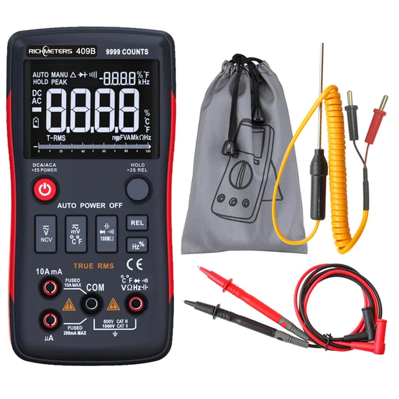 RM409B/RM408B True-Rms Digital Multimeter Button 9999/8000 Counts with Analog Bar Graph AC/DC Voltage Ammeter Current Ohm Auto